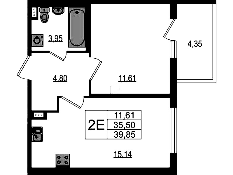 1-комнатная квартира 35.5 м², 1/4 эт., ЖК «Любоград в Стрельне»